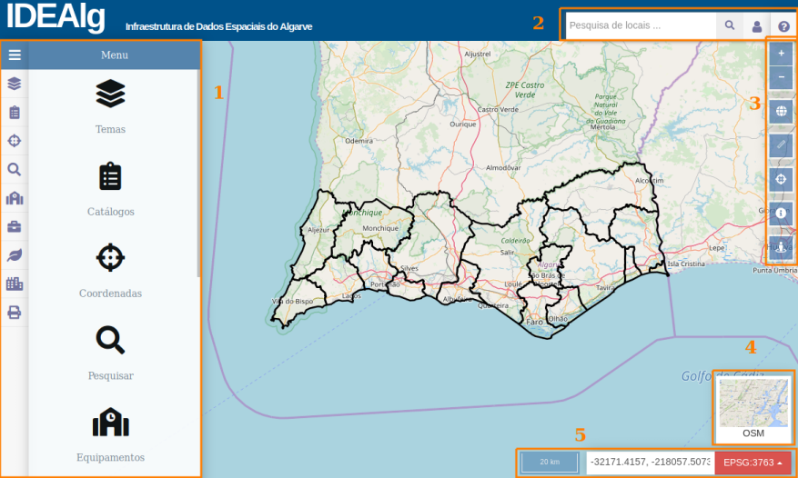 Mapa do Algarve com legendagem em L.G.P.